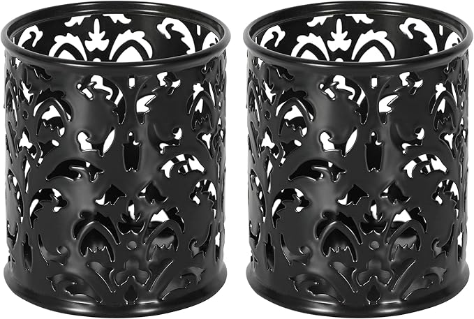 EasyPAG Metal Round Pencil Holder 2 Pack Black Pen Cup Holders Organizer for Desk