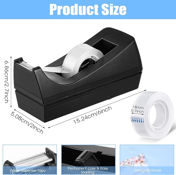 8 Pack Desktop Tape Dispenser Non Skid Base with Invisible Tape Refills Bulk Weighted Roll Dispenser for Office Home School