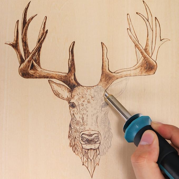 YIHUA 930-IV Pyrography Wood Burning Pen Kit Adjustable Temperature, Power Switch, Heat Deflector, Rubber Grip with 10 Pyrography Tips, 2 Wood Pieces, Flip-Up Pen Stand, for Woodburning DIY Crafts