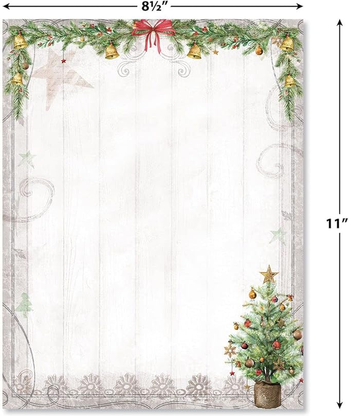 Tiny Trees Holiday Letter Paper - Set of 25 Christmas stationery papers are 8 1/2" x 11", compatible computer paper