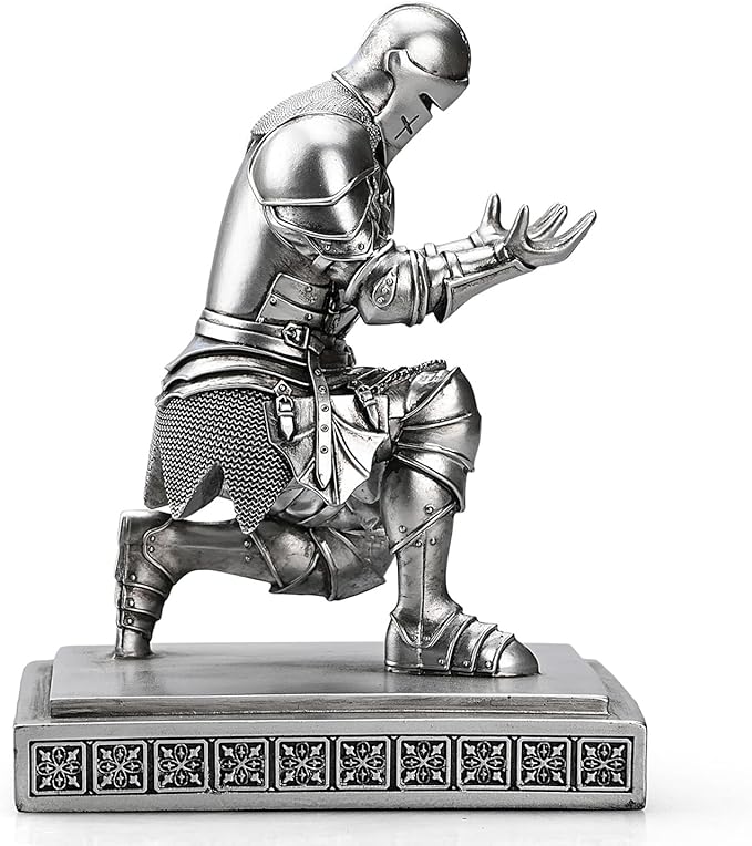 Medieval Armored Warrior Knight Pen Holder Desk Organizers and Accessories Resin Pencil Holder Paperweight as Gift with a Cool Letter Opener for Desk (Silver)