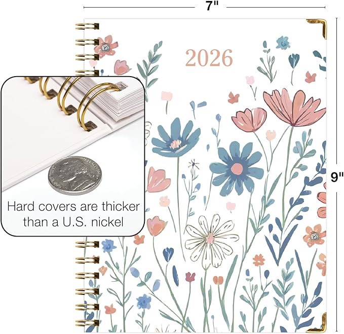 HARDCOVER 2026 Planner, 7"x9": 14 Months (November 2025 - December 2026), Daily Weekly Monthly Planner, Yearly Agenda, Bookmark, Pocket Folder and Sticky Note Set (Colorful Botanicals)