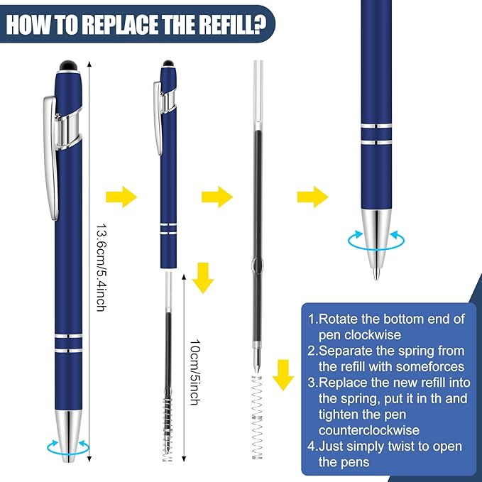 Leinuosen 48 Pcs Ballpoint Pen with Stylus Tip 1.0 mm/ 0.04 Inch Black Ink Metal Stylus Pen for Touch Screens 2 in 1 Stylus Ballpoint