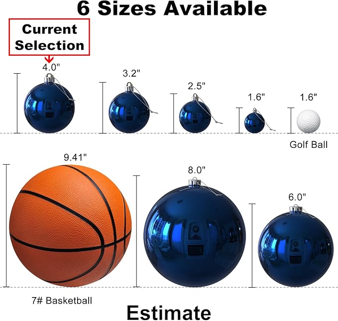 Navy Blue 4.0" Large Christmas Balls - Christmas Tree Decoration Ornaments Shatterproof Hanging Balls for Birthday Halloween Holiday Wedding Decorations Set of 4pcs