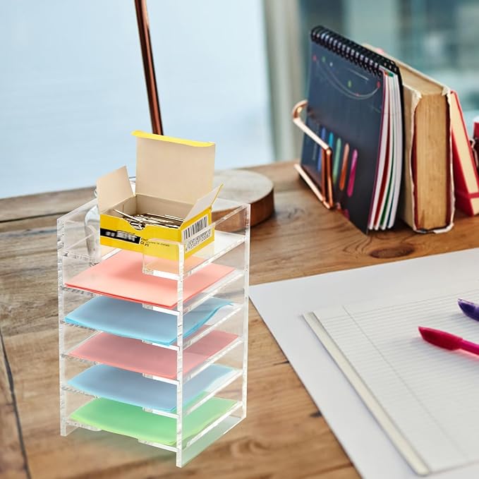 Acrylic Sticky Note Holder 6-Tiers, Sticky Note Organizer for Desk Colorful, Desktop Multiple Self Stick Note Pad Holder for Office Home School Desk Accessories Stationery Supplies, Clear