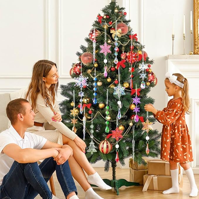 Lanpn 26pcs Christmas Ornaments Crystal Christmas Tree Decoration, Iridescent Hanging Clear Acrylic Snowflake Icicle Pendants Drop for Xmas Winter Outdoor Indoor Party Decoration Supplies Colorful