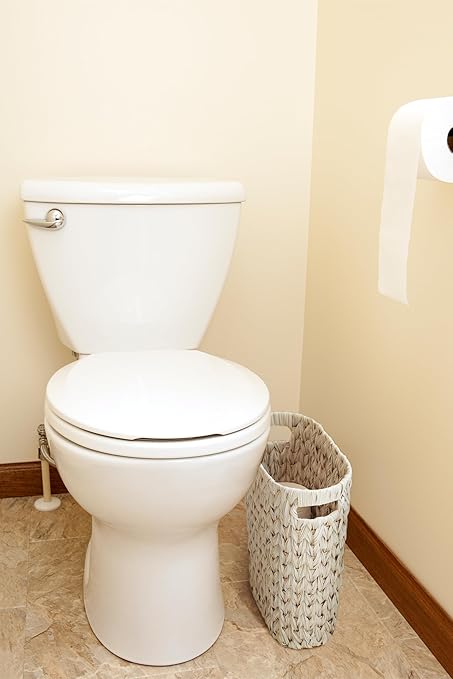 Wicker Trash Can,Bathroom Trash Can,Waterproof Wicker Waste Basket for Bathroom,Narrow Small Waste Basket for Bedroom,Office, Cream White 5 Gallon