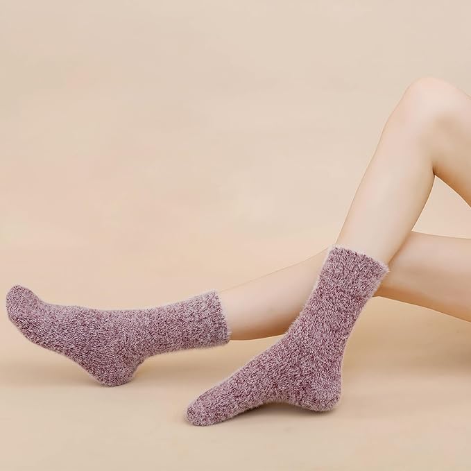 ICEIVY 5 Pair Fuzzy Cozy Socks for Women - Warm Comfy Soft Casual Home Sleep Winter Wool Socks - Gifts for Women