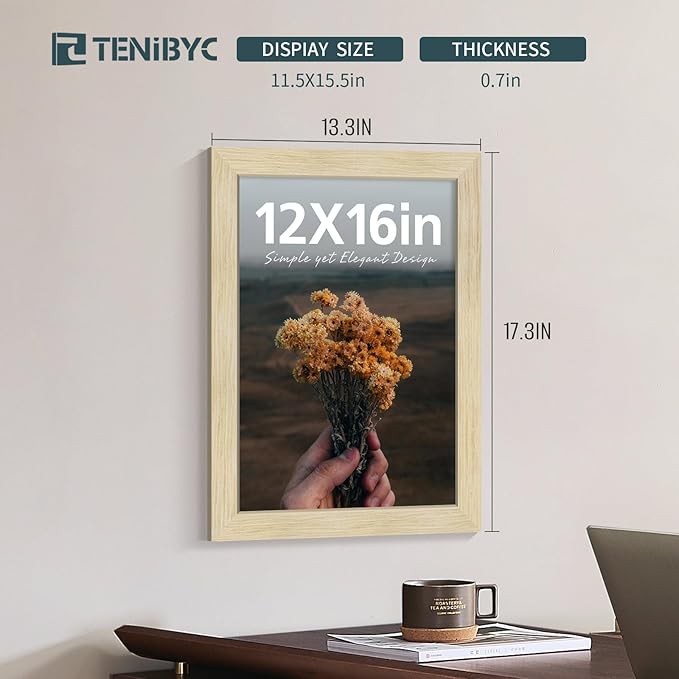 12x16 Picture Frames Set - 3 Pack - Natural Oak Wood - Tempered Glass - for Wall Photos, Family Memories, Posters & Puzzles, Home Decor