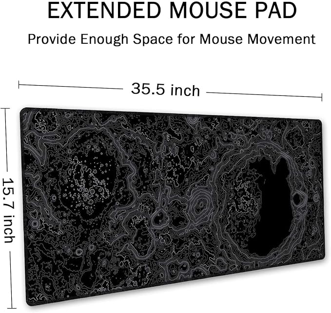 SSOIU Moon Topographic Map Extended Mouse Pad, XXL Gaming Mouse Pads, Large Big Mousepad Laptop Computer Keyboard Mat Desk Pad with Non-Slip Base Stitched Edge for Gaming Office, 35.5 x 15.7 inch