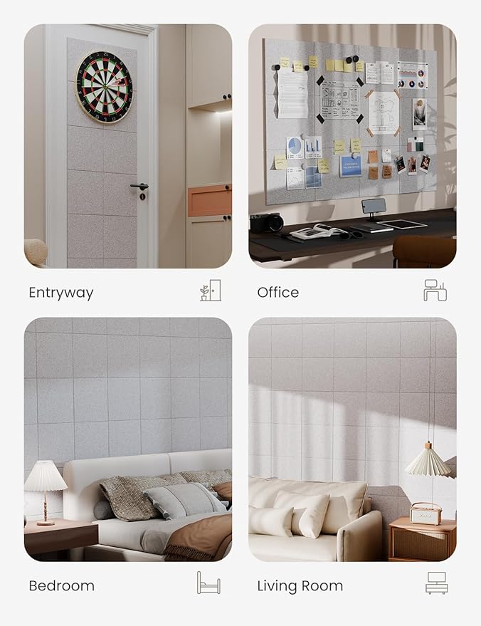 Bumusty Large Cork Board 47"x35" Alternative - 12 Pack Felt Wall Tiles with 70 Safe Removable Adhesive Tabs, 30 Pushpins, Cork Boards for Walls Pin Board Bulletin Board Office Decor (Marble Gray)