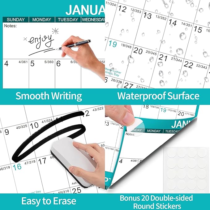 2026 Wall Calendar 24" x 36" Dry Erase Calendar for Wall from January 2026 to December 2026 12 Month Annual Large Yearly Wall Planner for Office School(Green)