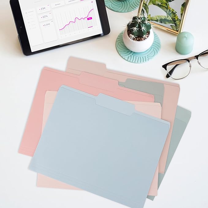 pmybupo100 Pack Colored File Folders,1/3 Cut,Letter Size File Folders,Decorative Multicolor Durable 11pt Paper,Two-Tone Design (5655U)