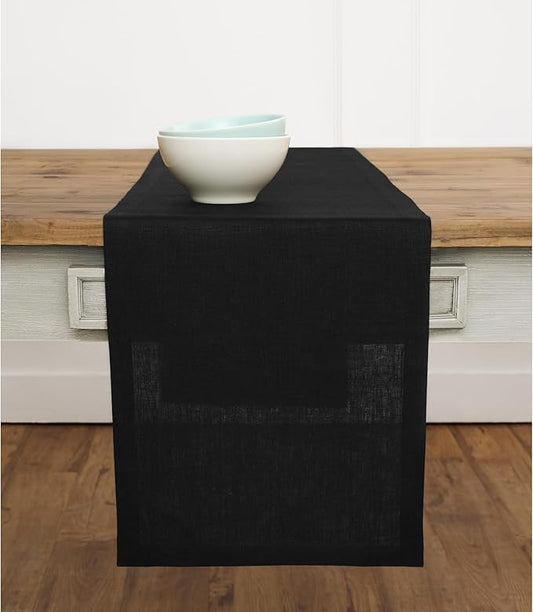 Solino Home Linen Black Table Runner 108 Inches Long - 100% Pure Linen Dining Table Runner 14 x 108 Inch for Fall, Autumn, Winter, Thanksgiving, Holiday - Fete