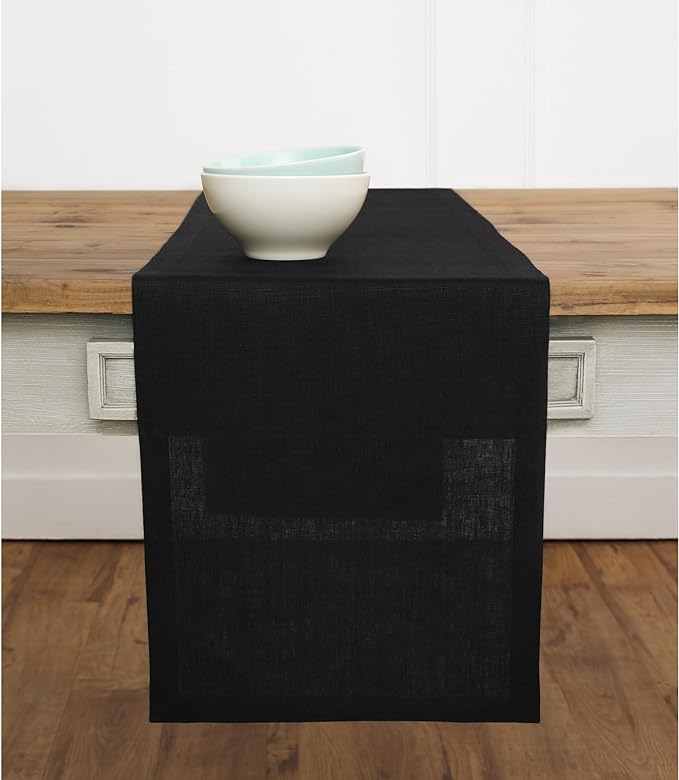 Solino Home Linen Black Table Runner 48 Inches - 100% Pure Linen Small Table Runner 14 x 48 Inch Ideal for Dresser and Coffee Tables - Fall, Autumn, Winter, Thanksgiving, Holiday - Fete