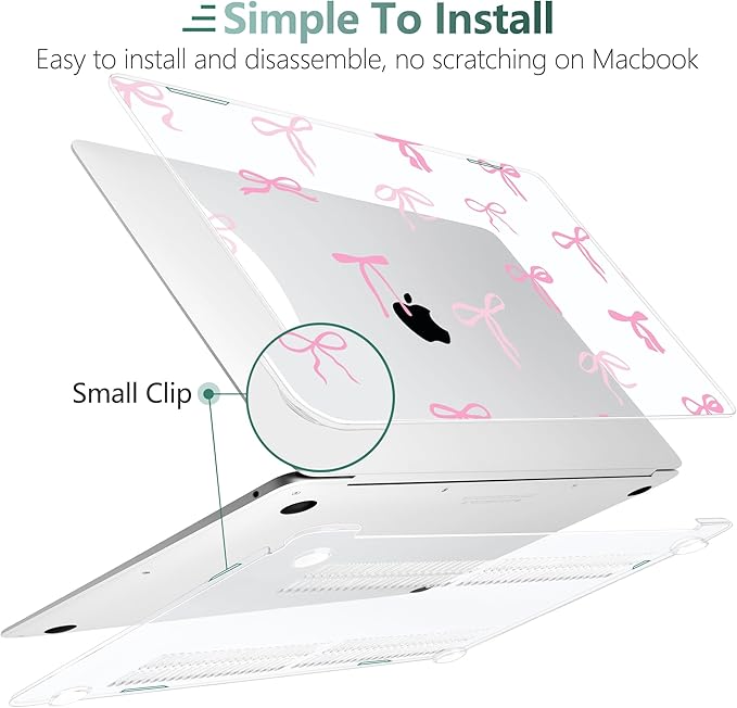 DONGKE for MacBook Air 13 Inch Case 2021-2018, Compatible with A2337 M1 A2179 A1932 Support Retina Display & Touch ID, Hard Shell Plastic Cover with Keyboard Skin - Pink Bows