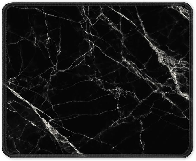 Auhoahsil Mouse Pad, 12 x 10 in Nature Marble Theme Computer Mouse Pad for Desk, Premium-Textured Non-Slip Rubber Stitched Edges Waterproof Square Mouse Mat for Gaming Work Wireless Mice, Black