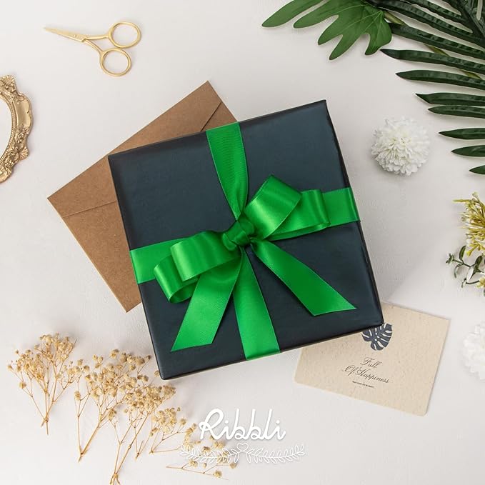 Ribbli Emerald Green Double Faced Satin Ribbon,1” x Continuous 25 Yards,Use for Bows Bouquet,Gift Wrapping,Wedding Decoration