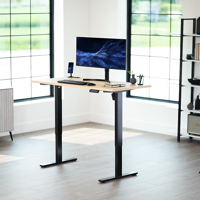 VIVO Electric 55 x 28 in Standing Desk, Memory Height Adjustment, 1B Series, One-Piece Light Wood Top, Black Frame, DESK-KIT-1B55C