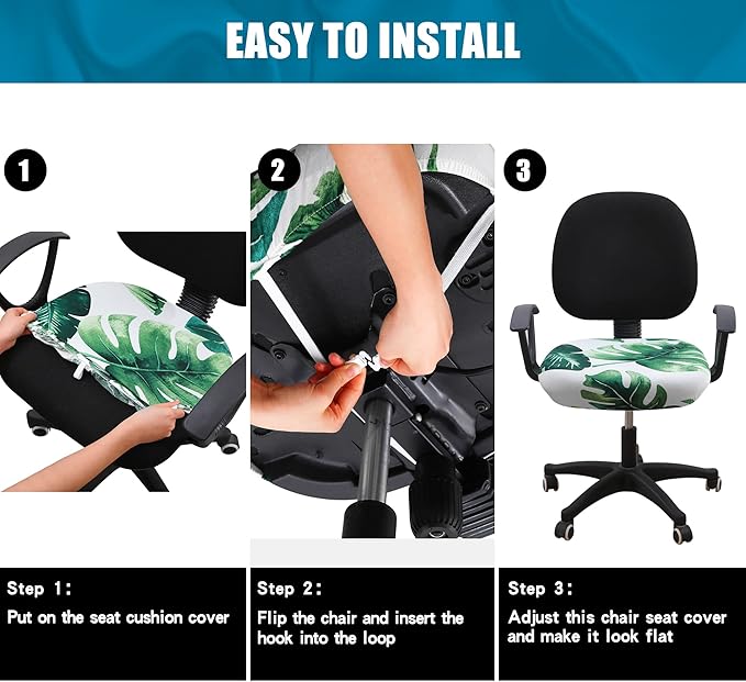 Smiry Printed Office Computer Chair Seat Covers, Stretch Fit Universal Desk Rotating Chair Cover Washable Removable Seat Cushion Protectors - Green