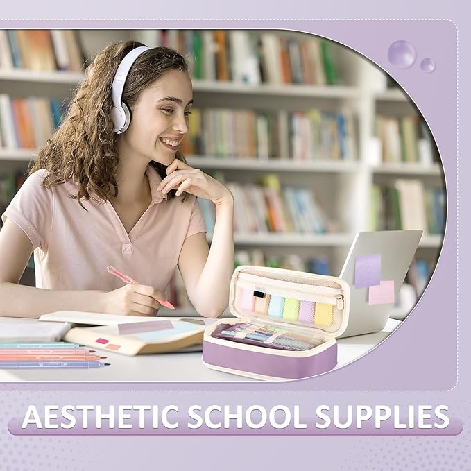 Janlaugh 38 Pcs Aesthetic College School Supplies with Pen Case Sticky Notes Gel Pens Highlighters Correction Tapes Back to School Stationery Kit(Candy Color,Cute)