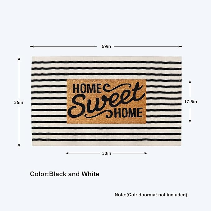 Collive Black and White Rug 3x5, Christmas Outdoor Rug for Porch Cotton Woven Farmhouse Indoor Outdoor Rugs, Washable Layered Welcome Door Mat, Floor Carpet for Front Door Christmas Decor Kitchen