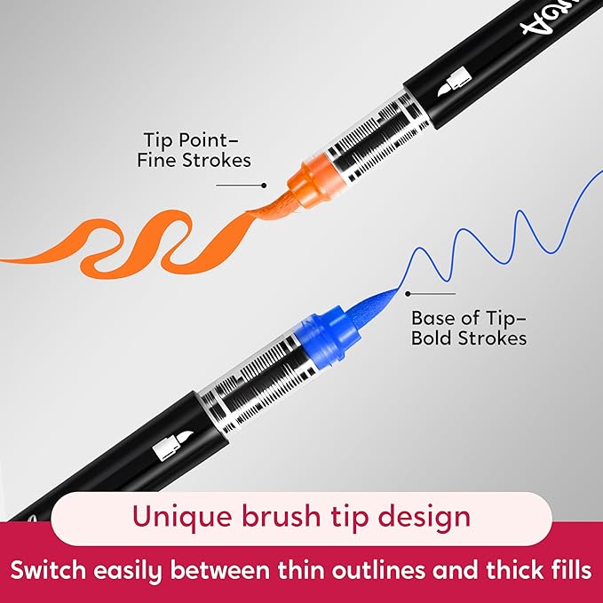 SYNCFUN 24 PCS Acrylic Paint Markers, Brush Tip Markers, Waterproof Paint Coloring Pens for Drawing, Art Supplies & Kids DIY Craft, Fabric, Canvas, Rock Painting, Wood, Glass, Ceramic, Metal