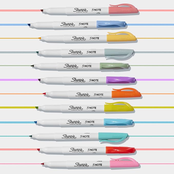 Sharpie S-Note Creative Markers, Pastel Highlighters, Art Marker Set, Assorted Colors, Chisel Tip, 24 Count - School, Home, and Office Use, Teacher Supplies