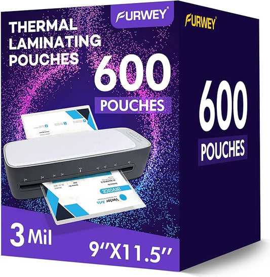 600 Pack Laminating Sheets, 3 Mil, 9 x 11.5 Inches Thermal Laminating Pouches Lamination Sheet Paper for Laminator, Clear, Letter Size, Office and School Supplies