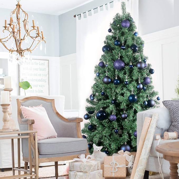 Navy Blue 2.5" Christmas Balls Christmas Tree Decoration Ornaments Shatterproof Hanging Balls for Birthday Halloween Holiday Wedding Decorations Set of 24pcs