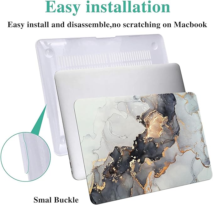 KEROM Compatible for MacBook Pro 14 Inch Case 2025-2021 M5 M4 M3 M2 M1 Pro/Max Chip A3434 A3112 A3185 A3401 A2918 A2992 A2779 A2442, Cute Aesthetic Plastic Hard Shell & Keyboard Cover, Blue Gold