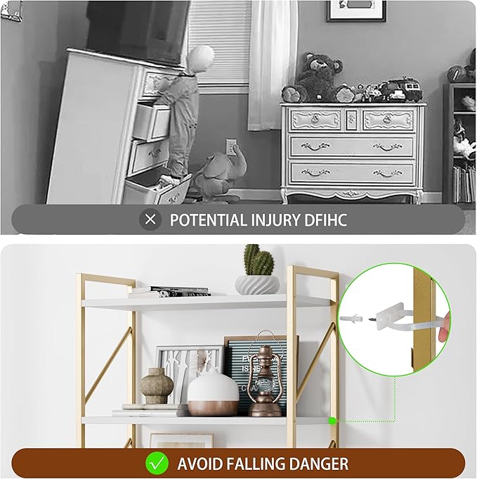 Shintenchi 2 Pieces 5 Tiers Bookshelf, Classically Tall Bookcase Shelf, Industrial Book Rack, Modern Book Holder in Bedroom/Living Room/Home/Office, Storage Rack Shelves for Books/Movies-Gold