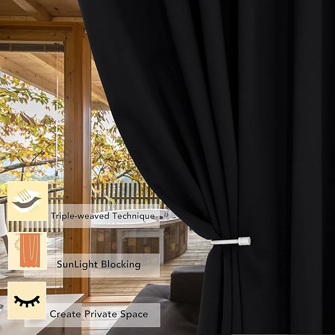 BONZER Room Divider Curtain Grommet Thermal Insulated Wide Blackout Curtains for Bedroom Living Room, 108L x 70W Inch (9L x 5.8W ft), 1 Panel, Black