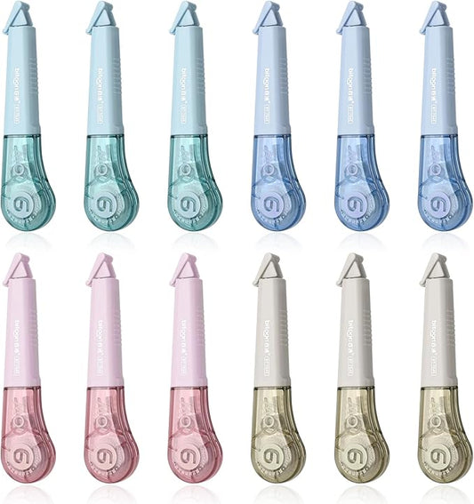 Temiary 12Pcs Correction Tape Pens, Aesthetic White Tape for Instant Correction, Easy to Use, Pen Shaped Applicator for Office School Supplies, 1/5 Inch x 236 Inches (Multicolor)
