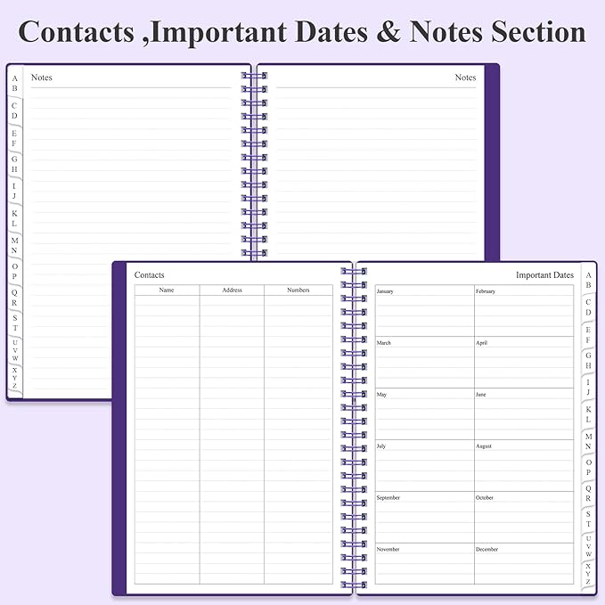 Address Book with Alphabetical Tabs - A5 Telephone & Address Book with Address Contacts, Special Date, Phone, Birthday & Internet Login Password for Home and Office, 6.2" x 8.5", Purple