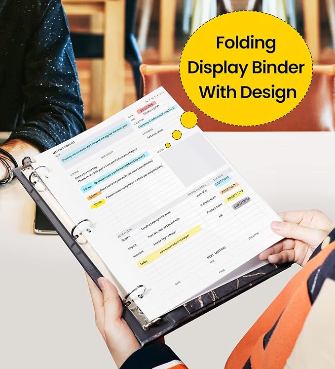 SUNEE 3 Ring Binder, 1 Inch, Cute Binder with 2 Pockets, Decorative Black Marble Heavy Duty (Fit 8.5x11 Inches) for School & Office