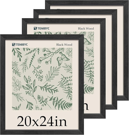 20x24 Picture Frame 4 Pack, Textured Black Wood Poster Frame, Suitable for Photos, Posters and Puzzles, Horizontal and Vertical Wall Hanging