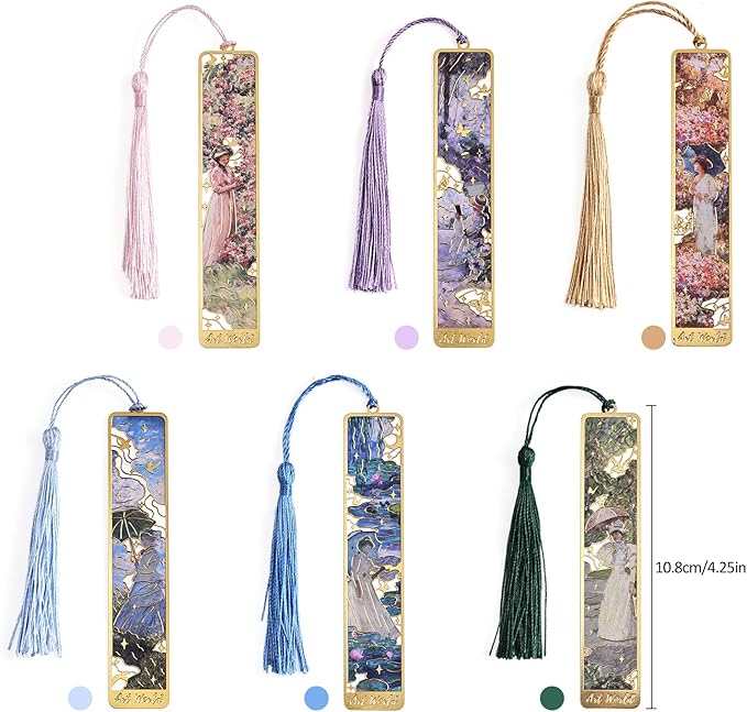 6 Pcs Vintage Oil Painting Metal Bookmarks Monet Theme Maiden Elegant Floral Classic Art Style Artistic Book Mark Reading Girl Unique Book Lover Gifts for Women, Readers & Bibliophiles