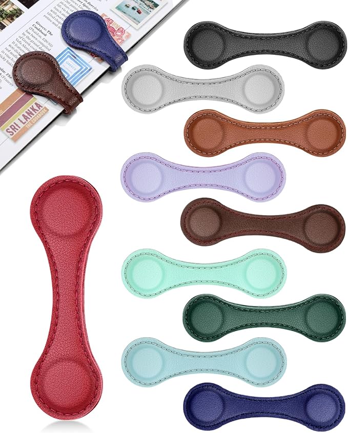 Magnetic Leather Bookmark, 10 Pcs Colorful Leather Magnetic Bookmarks for Women Men, Double-Sided Magnetic Book Mark Clip for Book Lovers, Readers, Teachers, Students