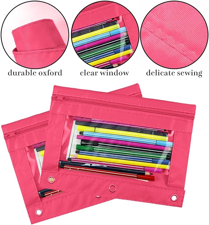 YoeeJob Pencil Pouch for 3 Ring Binder, Zipper Pencil Pouches Bulk, Pencil Case Pouch with Clear Window for Class, School, Office, 8 Colors-24 Packs