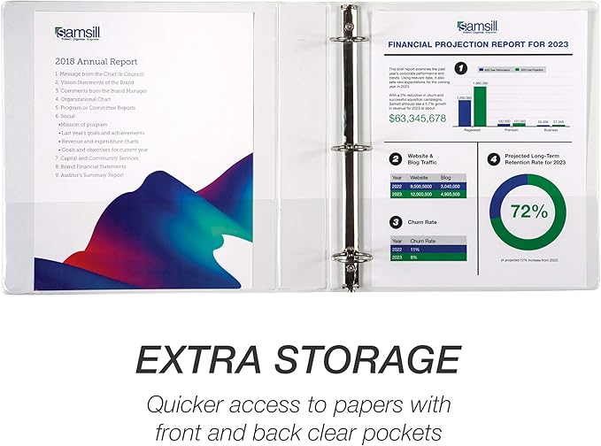 Samsill Durable 1.5 Inch Binder, Made in the USA, Round Ring Customizable Clear View Binder, White, 4 Pack (MP48457)