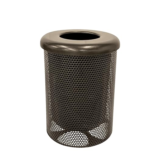 RFT-P-TXTBRW Heavy Duty Round Trash Receptacle with Flat Top, Liner Included, 32 Gallon, Textured Brown, Made in America