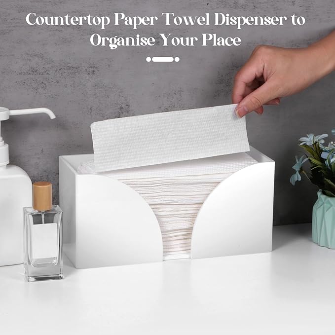 4Pack White Paper Towel Dispenser Countertop Acrylic Paper Towel Holder for Bathroom Folded Paper Towel Dispenser Clear Trifold Napkin Holder for Z-fold, C-fold, MultiFold Trifold