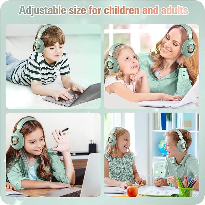 Girls Green Gaming Headset with Microphone - Wired & Wireless Noise Cancelling Over Ear Headphones for Kids & School - Bluetooth Earbuds