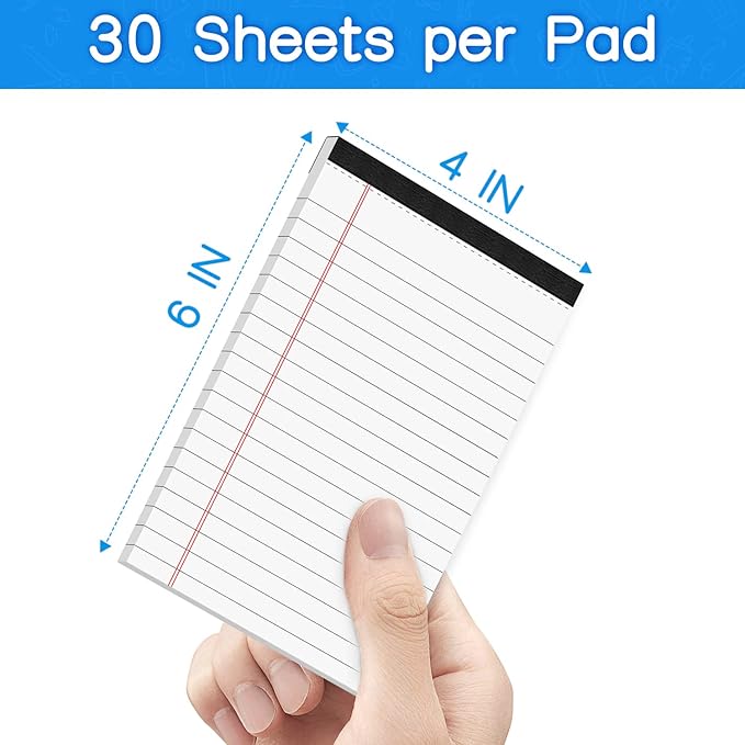 4x6 Inch Small Legal Pads - Lined College Ruled Note Pads 30 Sheets Per Pad - White Writing Notepad for Note Taking, To-Do Lists - Perfect for Office, School, and Home Use (8 Pack)