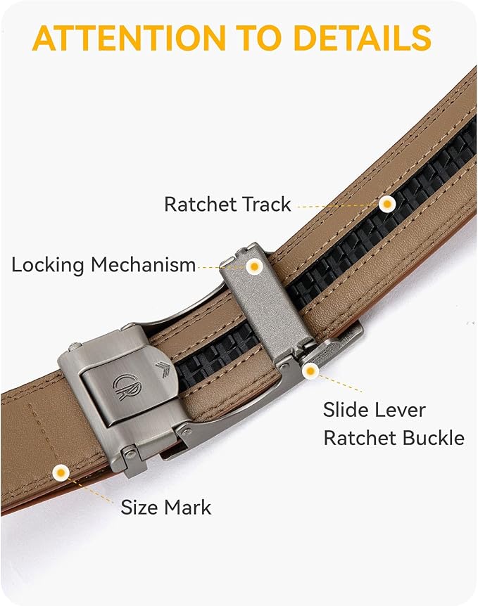 CHAOREN Mens Belt - Mens Ratchet Belt Leather 1 3/8" for Dress Pant - Micro Adjustable Belt Fit Everywhere