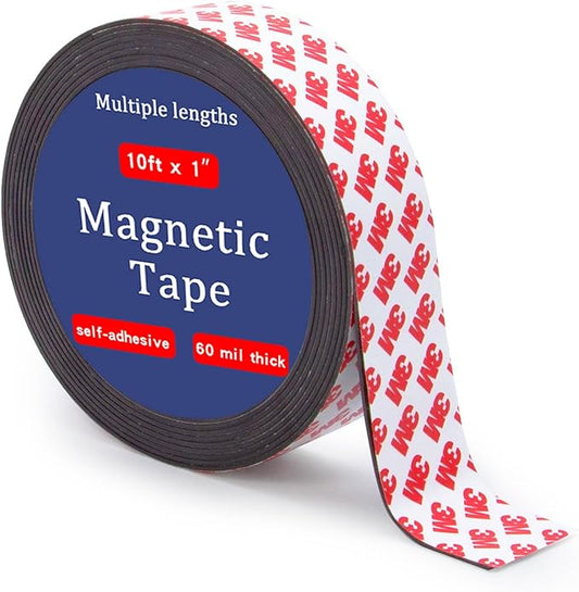 Magnetic Tape Strip Roll with 3M Self Adhesive Backing,(1" Wide x10ft Long) Flexible Sticky Magnet Tape Strips for Kitchen, Garage Whiteboards Fridge Organization