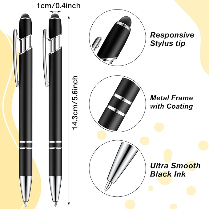Zonon 38 Pieces Rubberized Ballpoint Pen with Stylus Tip Stylish Metal Pen Capacitive Styli with Soft Rubberized Grip, Black Ink for Most Devices(Black)