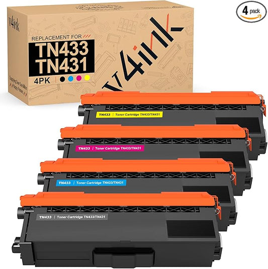 v4ink TN-433 TN-431 Compatible Toner Cartridge Replacement for Brother TN433 TN431 TN433BK to use with Mfc-L8900Cdw Mfc-L8610Cdw Hl-L8260Cdw Hl-L8360Cdw Hl-L8360Cdwt Hl-L9310CDW (Color Set)