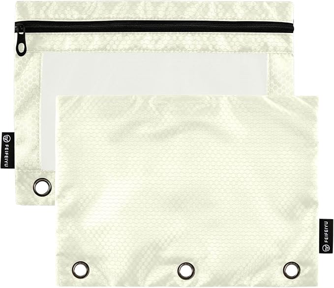 Gredecor Binder Pencil Pouch 3 Ring Beige Zipper Pencil Pouches Case 2 Pack Clear Binder Organizer for School Office